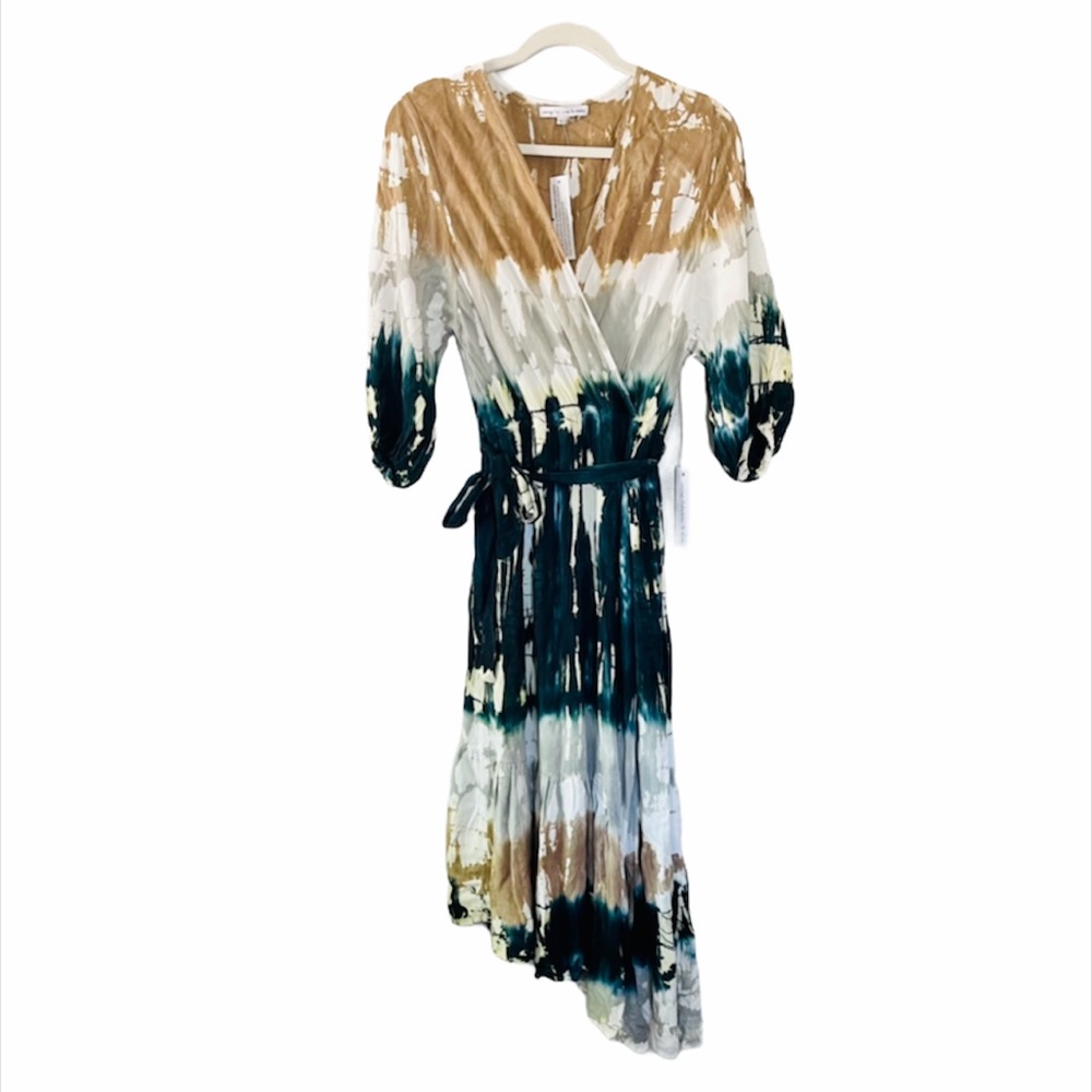 NWT Young Fabulous & Broke Boho Maxi Dress Earth Tone Tie Dye Asymmetric Hem